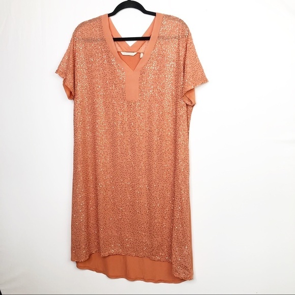 SOFT surroundings peach sequin high low hem The neck dress - Picture 8 of 13
